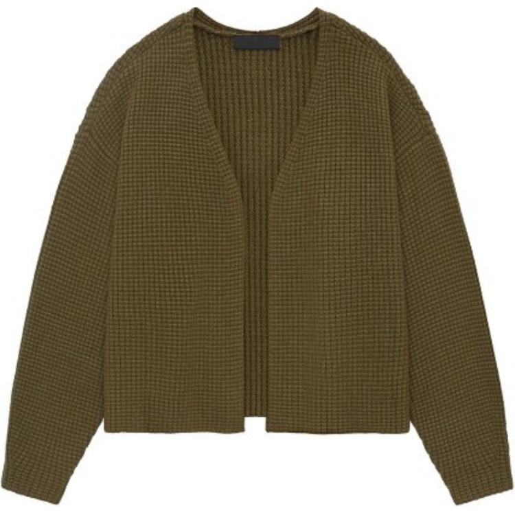 

Fear Of God Essentials Тяжелый кардиган с вафельным узором, вязаный, мужской, Pale Pine Green/Military