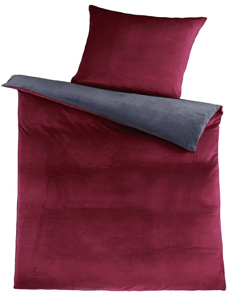 

Зимнее двустороннее постельное белье Cashmere Touch, 135х200+80х80см, бордово-красный+серый, плюшевый флис Nicky Teddy KH-Haushaltshandel