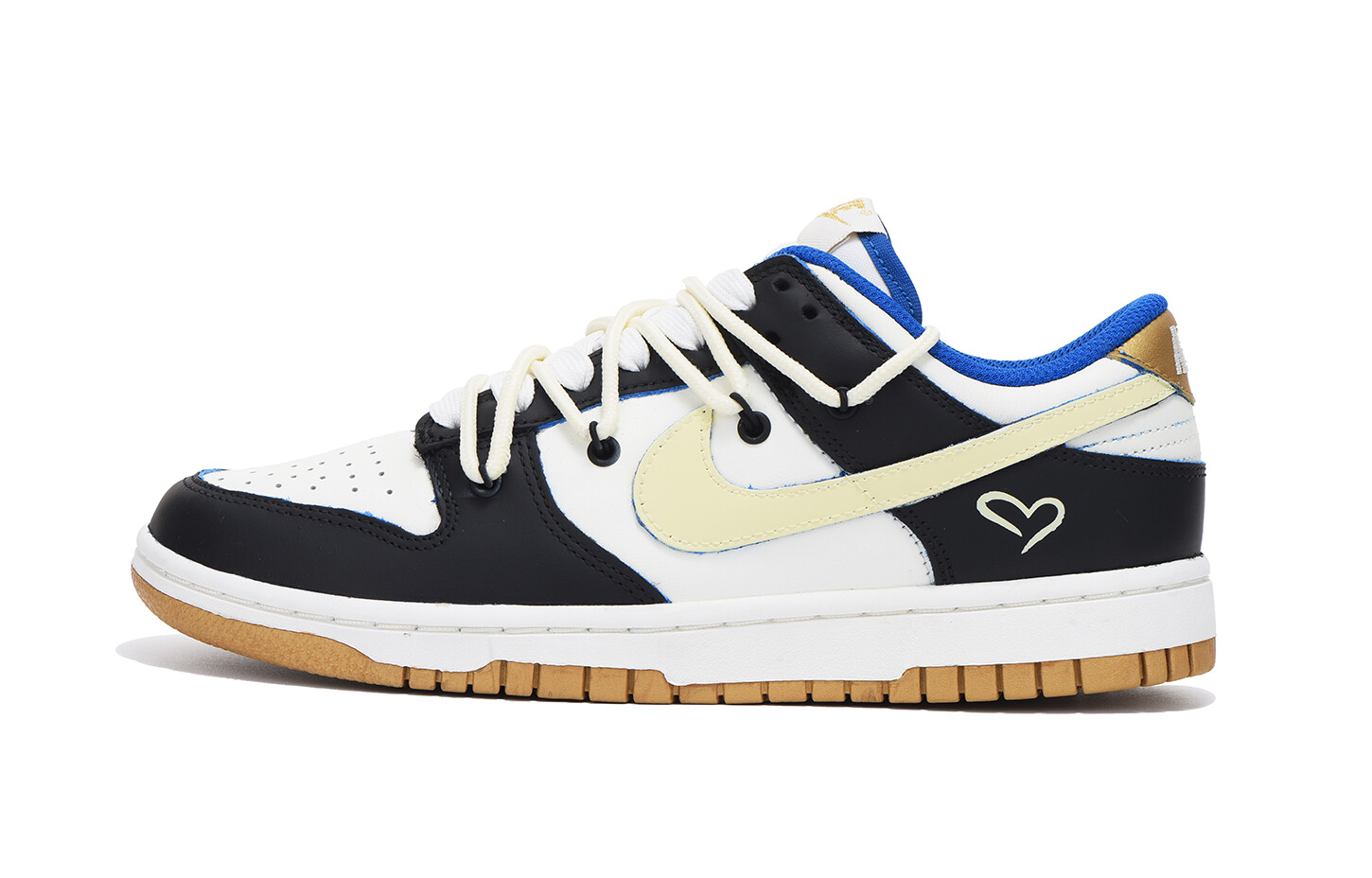 

Кроссовки Nike Dunk Skateboard Shoes Women's Low-Top Black, White, Blue Gold