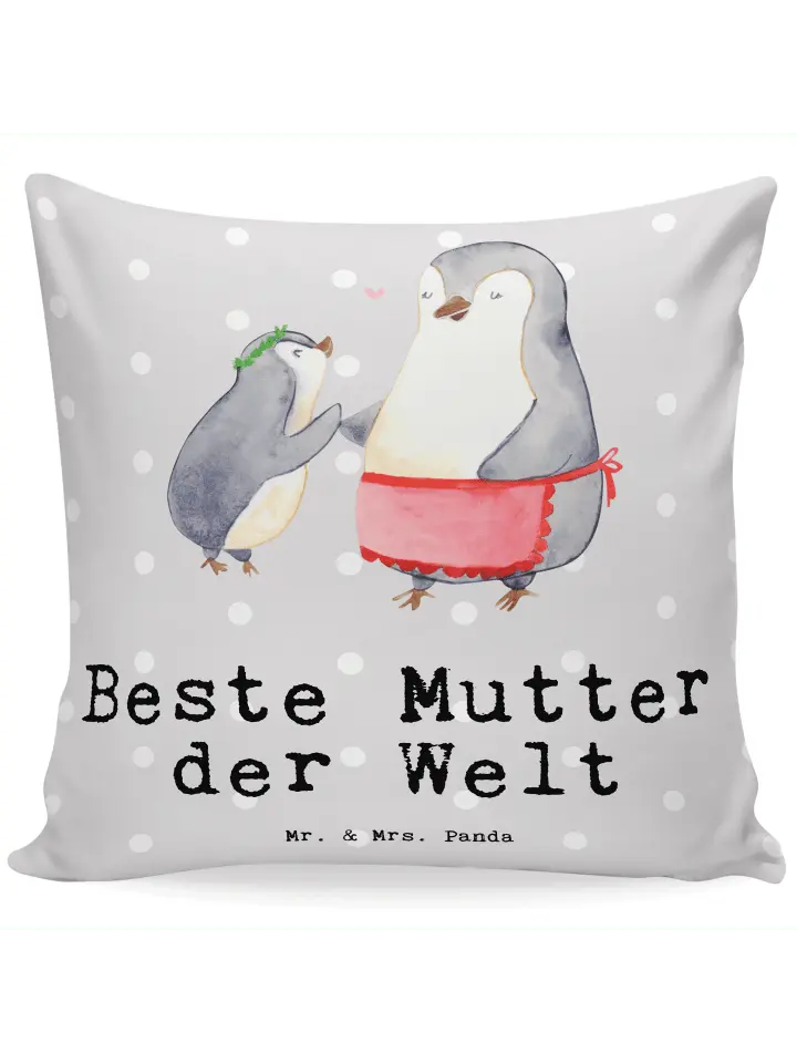

Подушка Mr & Mrs Panda 40x40 Pinguin Beste Mutter der Welt, пастельно-серый