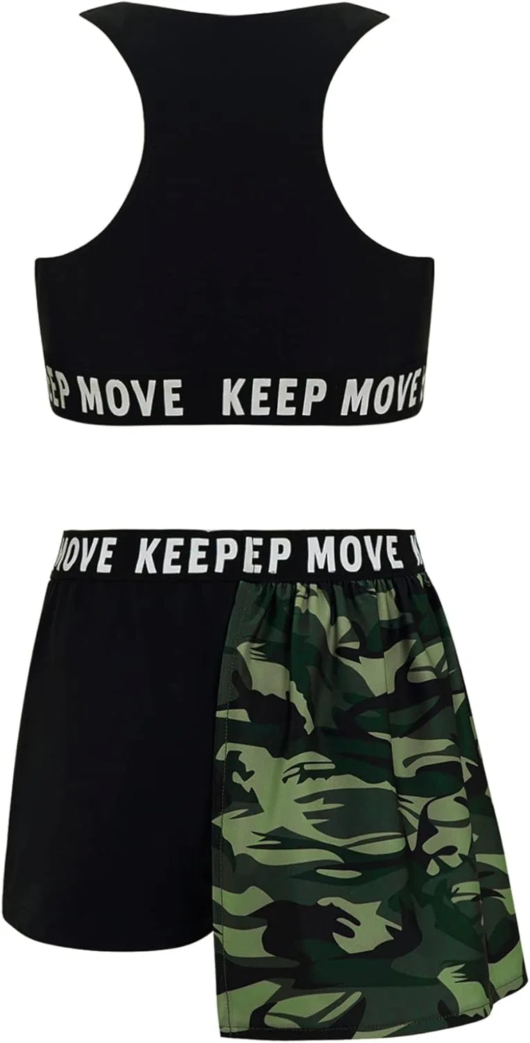 Детский спортивный комплект из топа и шорт с юбкой, VernLan, Army Green — фото 2