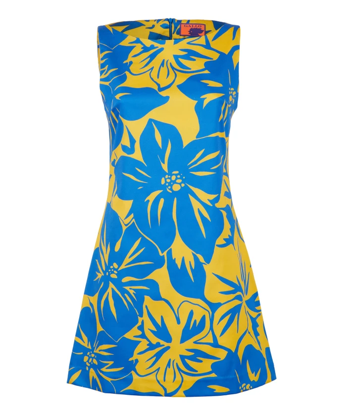 

Желтое короткое хлопковое платье без рукавов для женщин с цветочным узором Gallo, мультиколор