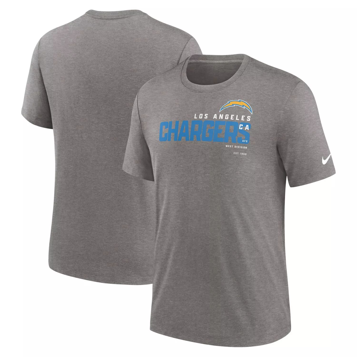 

Мужская футболка цвета Heather Charcoal Los Angeles Chargers Team Tri-Blend Nike