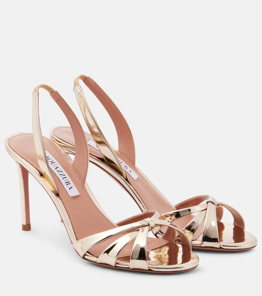 Сандалии Tati 85 из металлизированной кожи Aquazzura, Soft Gold