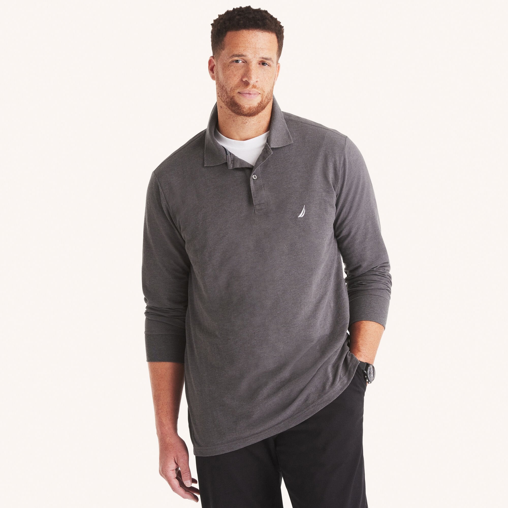 

Мужское поло Nautica Classic Fit с длинным рукавом для высоких и больших размеров, цвет charcoal