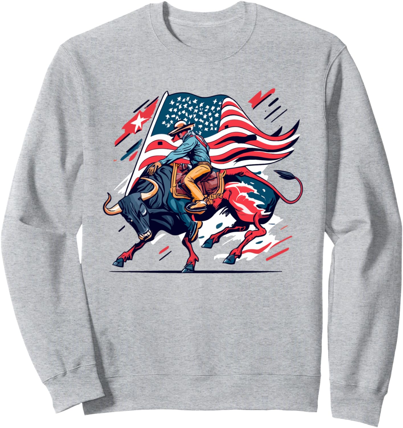 

Толстовка с изображением ковбойского родео и американского флага наездника на быках Usa Bull-Riding America Rodeo'S Gifts, серый