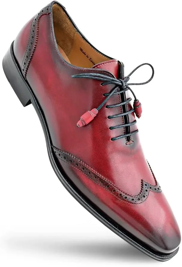 Mezlan Patina Calf Wing Tip Oxford - Men’s Hand-Burnished Patina Calfskin Brogue Shoe with Full Leather Sole - Handmade in Spain, красный — фото 2
