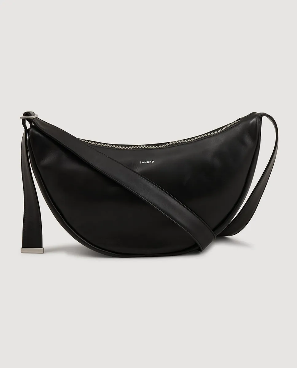 

Маленькая мужская сумка-хобо из кожи Sandro, черный