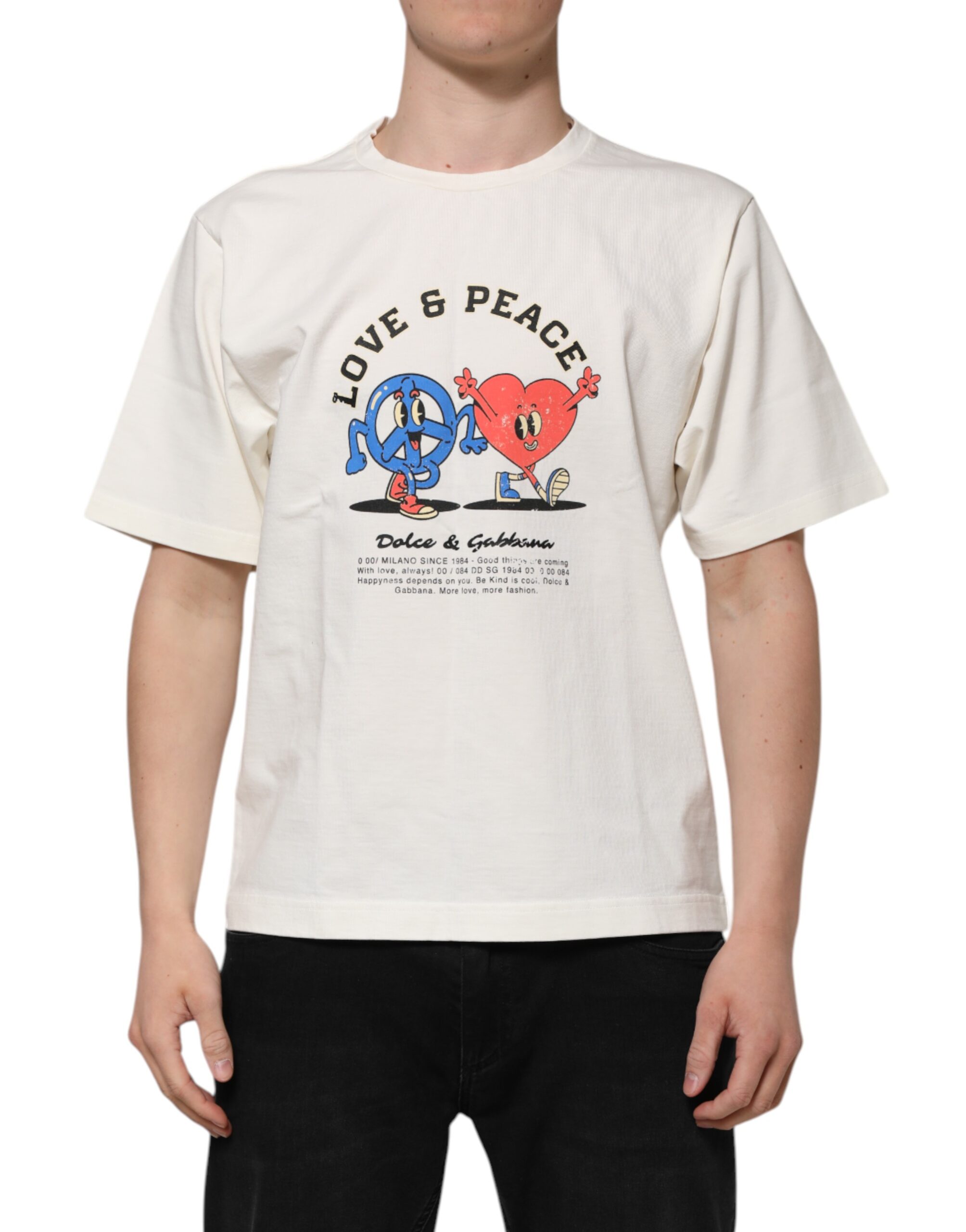 Белая мужская футболка с круглым вырезом Love Peace из хлопка Dolce & Gabbana, белый
