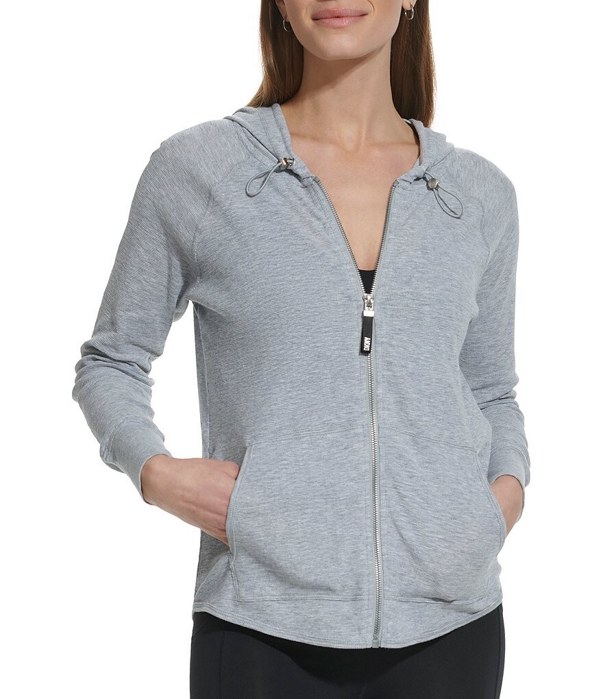 

DKNY Sport с длинным рукавом и молнией, мини-худи с вафельными карманами и карманами, серый