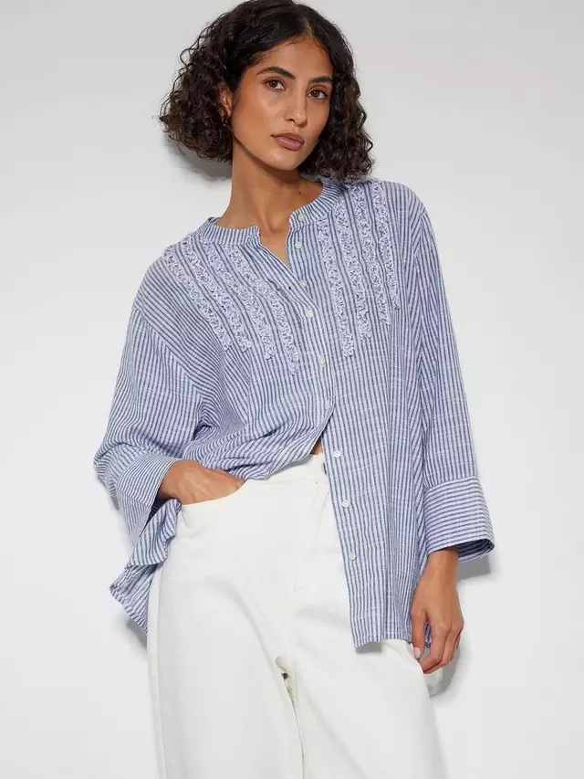 

Рубашка Monsoon Laura Stripe Ruffle, цвет blue/multi