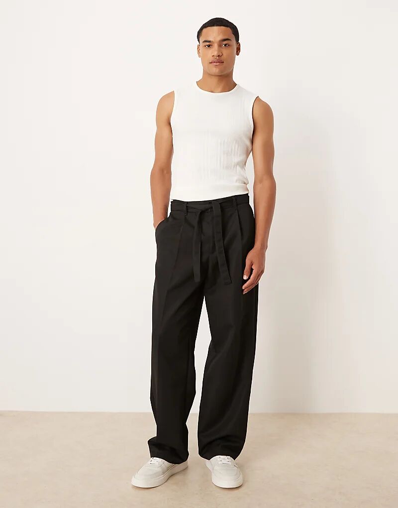 

Широкие брюки с поясом ASOS DESIGN черного цвета