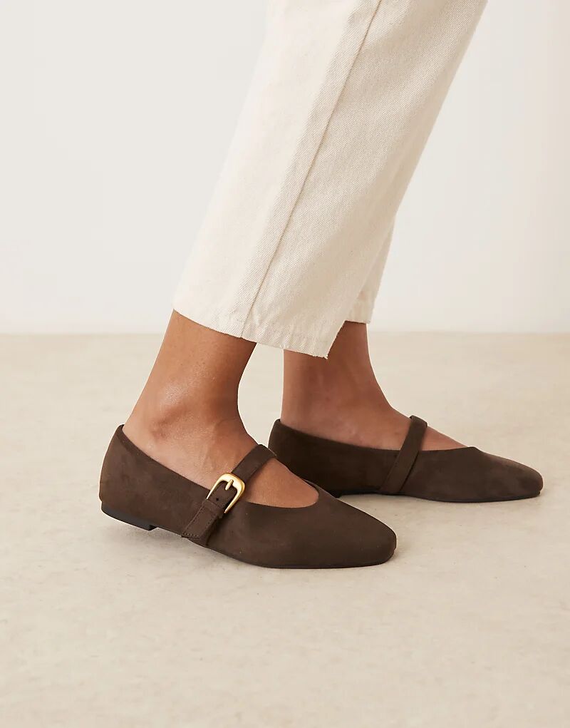 Балетки Leah Mary Jane от ASOS DESIGN Wide Fit из замши шоколадного цвета