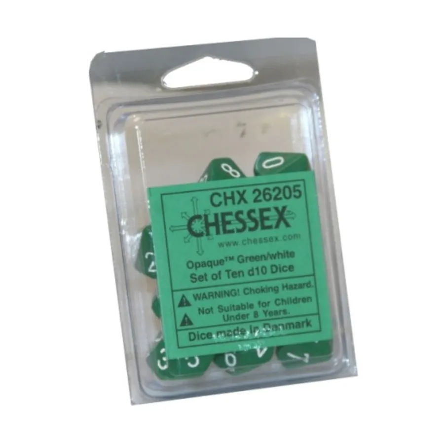 

d10 Зеленый с белым (10), Dice - Opaque - d10 (Chessex)