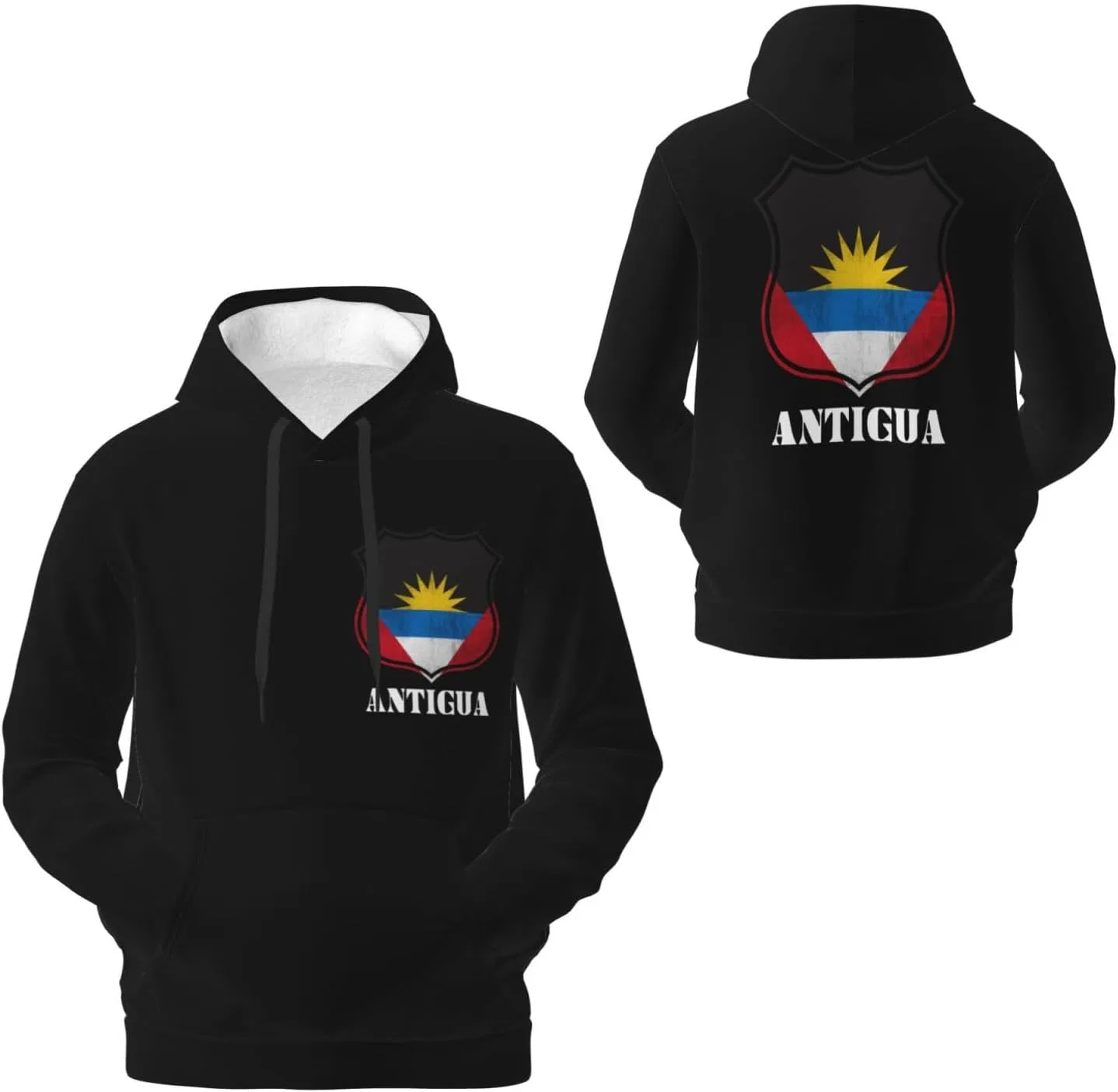 Мужская флисовая толстовка с капюшоном Antigua and Barbuda, логотип и флаг, свитер с карманом Generic, черный — фото 4