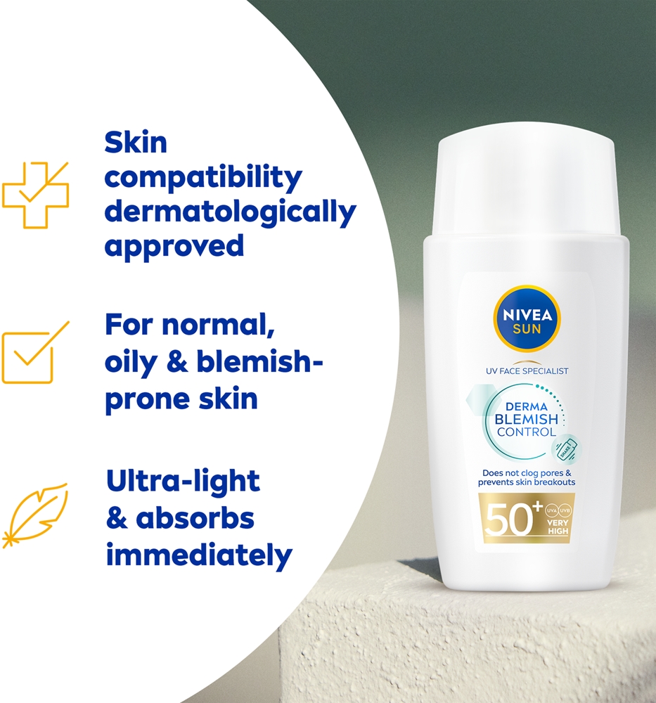 Солнцезащитный крем для лица Sun derma skin clear для проблемной кожи Nivea, spf 50+ 40 мл — фото 3