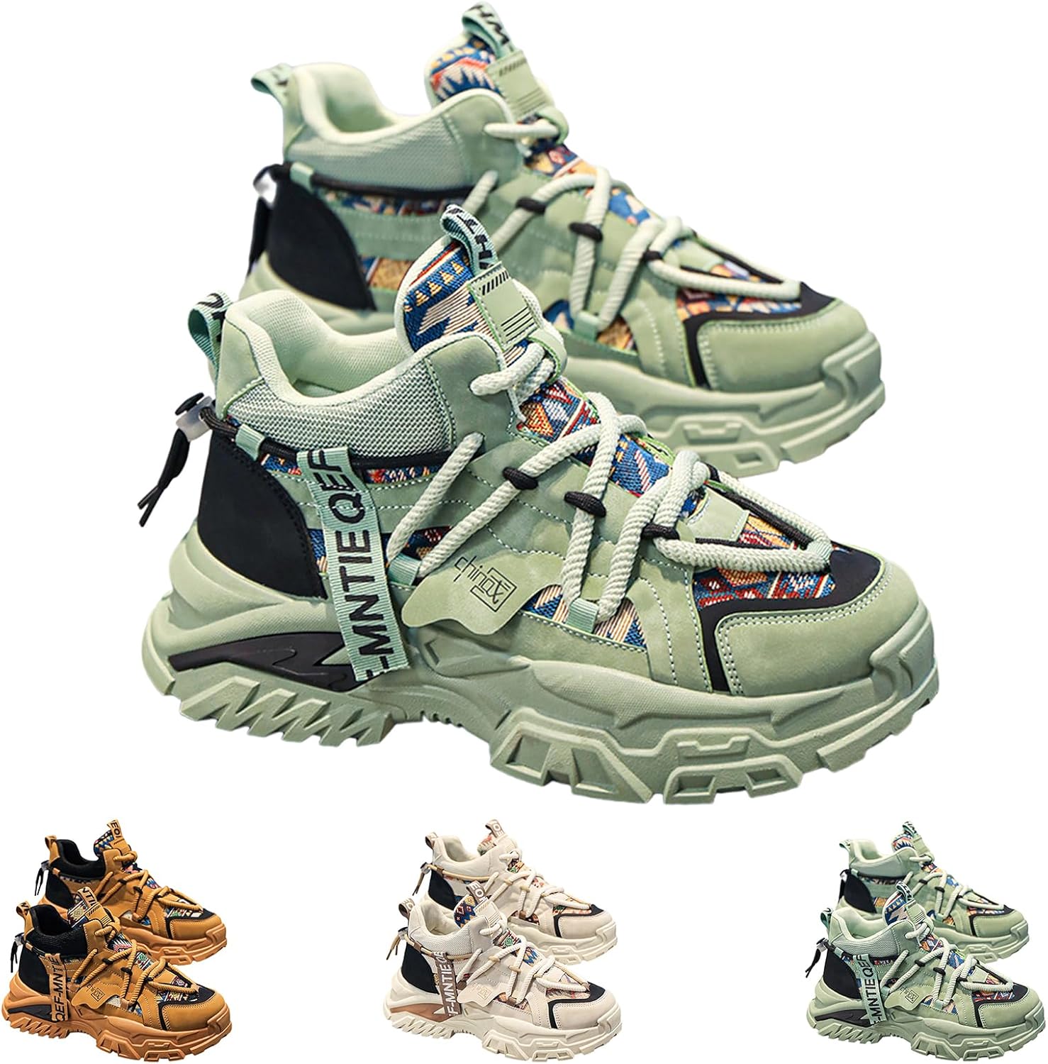 

Модные мужские ретро-кроссовки на толстой подошве с шнуровкой- удобные и противоскользящие, подходят для активного отдыха в любое время года Gezolligheid, зеленый