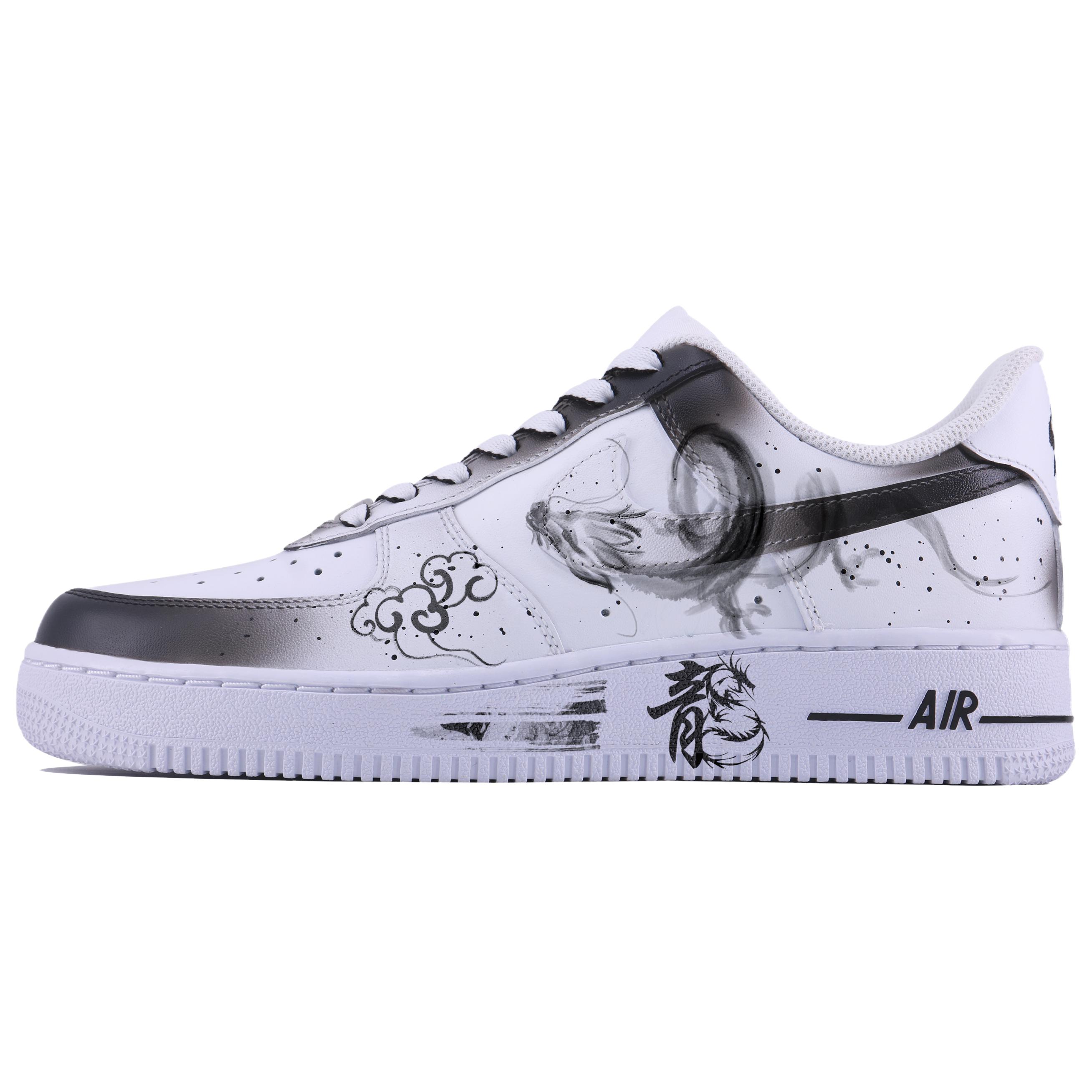 

Nike Кроссовки для скейтбординга Air Force 1 Ink Dragon SDS, износостойкие, низкие, мужские, белые, черные