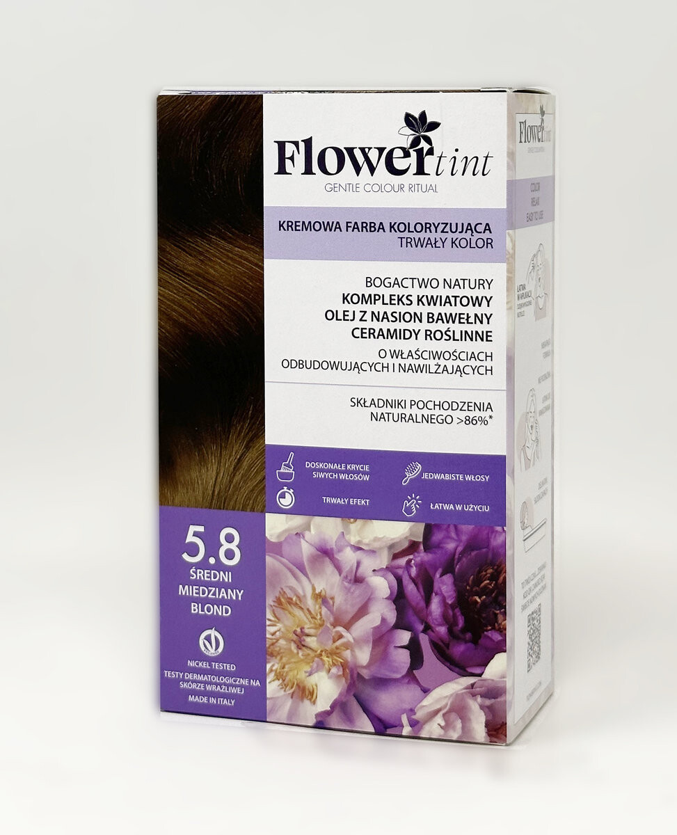 

Flowertint, Перманентная краска для волос, Табачная серия, 5.8 Светлый Табачный Каштан