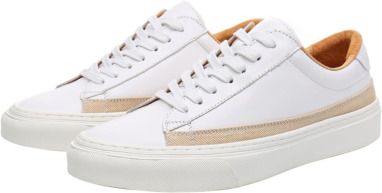 

Кроссовки Santimon для мужчин из натуральной кожи - низкие дышащие повседневные обувь для спорта и модной носки, белый