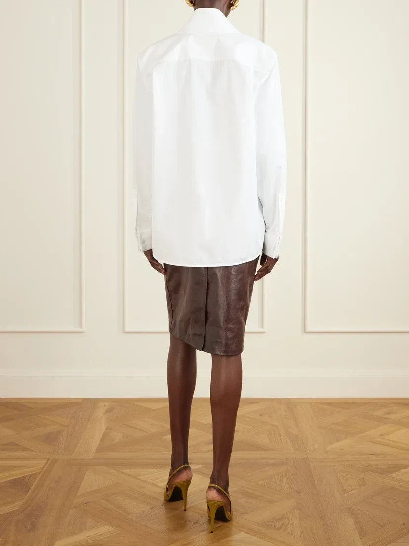 Рубашка из хлопка-поплина с деталью-шарфом SAINT LAURENT, белый — фото 3