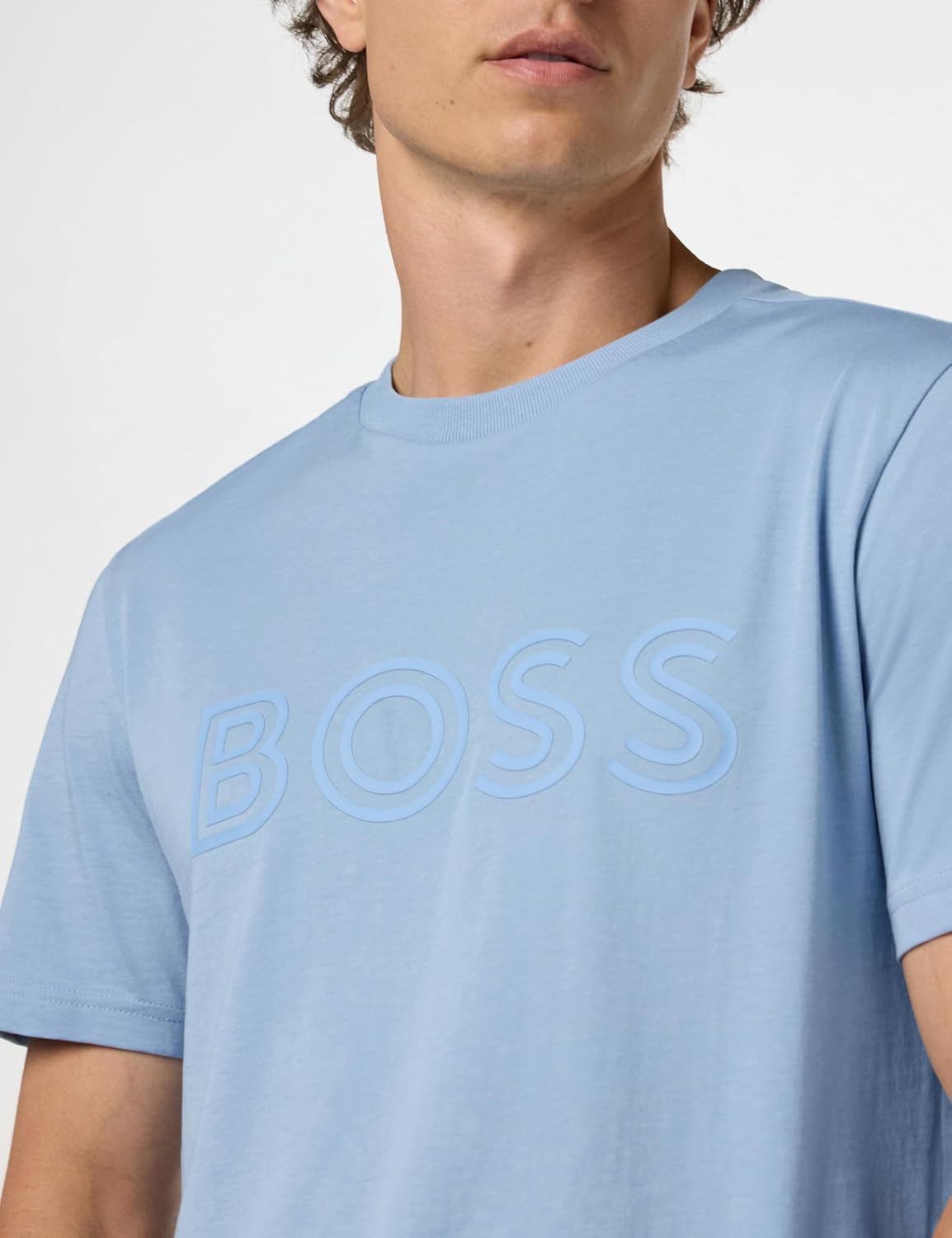 Мужская футболка BOSS с круглым вырезом и контурным логотипом, Explorer Blue — фото 4