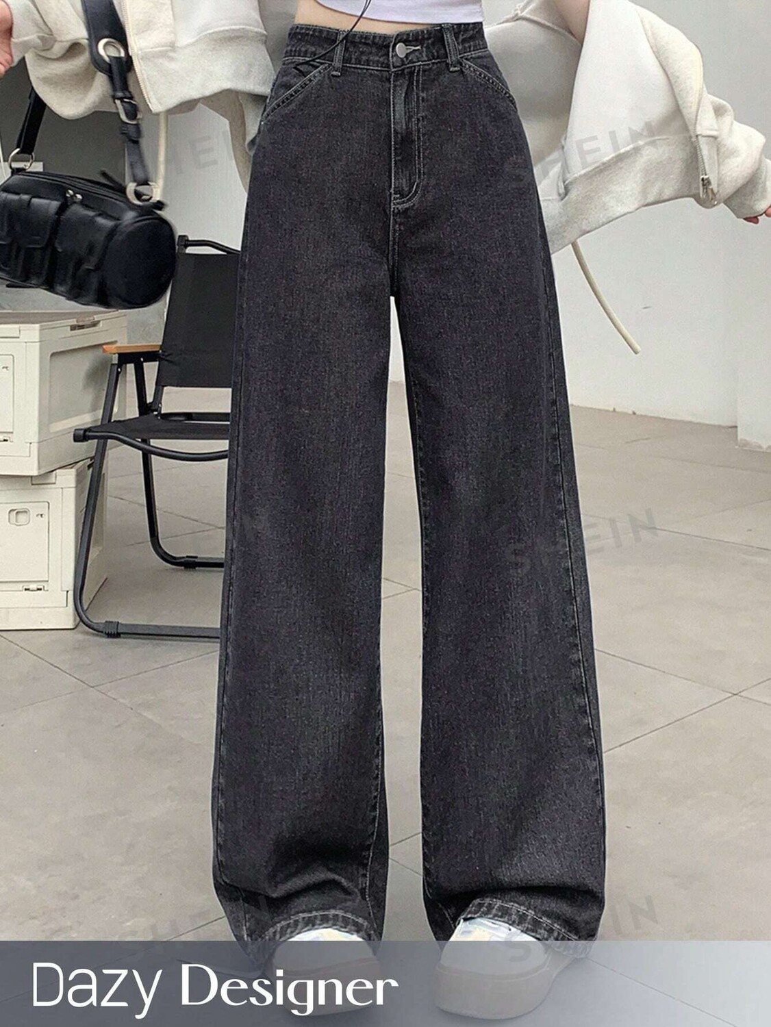 

Женские джинсы Dazy Designer, однотонные, молния внутри, широкие брючины Dazy, серый