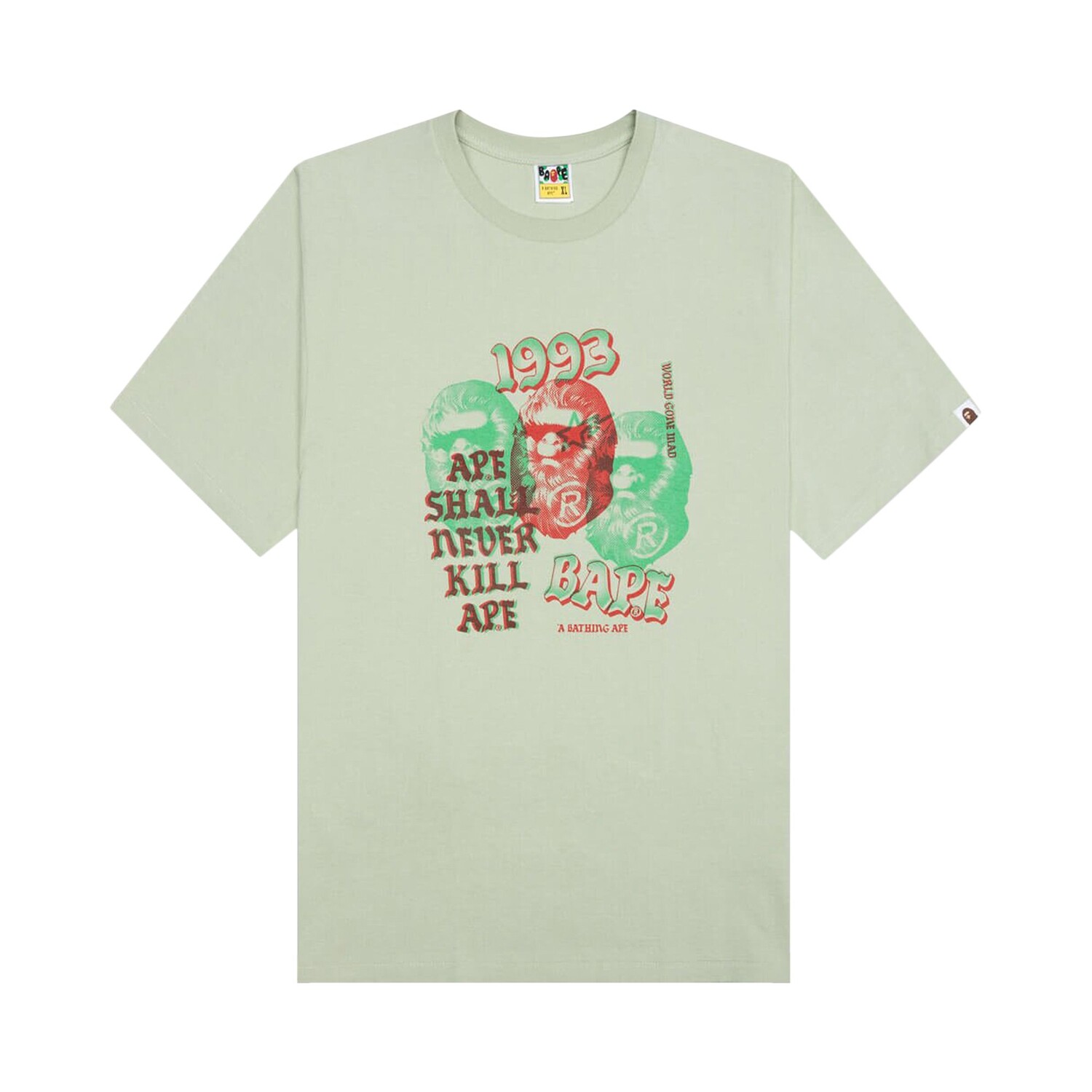 

Футболка BAPE Pigment Three Ape Head, зеленая, Зеленый, Футболка BAPE Pigment Three Ape Head, зеленая