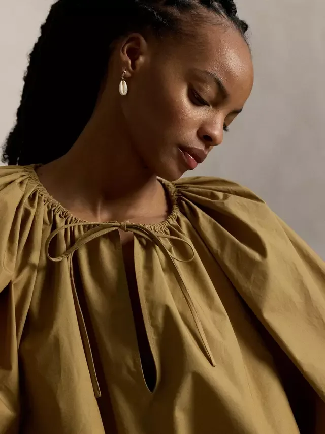 Футболка-поло с завязками на шее, свободного кроя, коричневая Ralph Lauren — фото 3