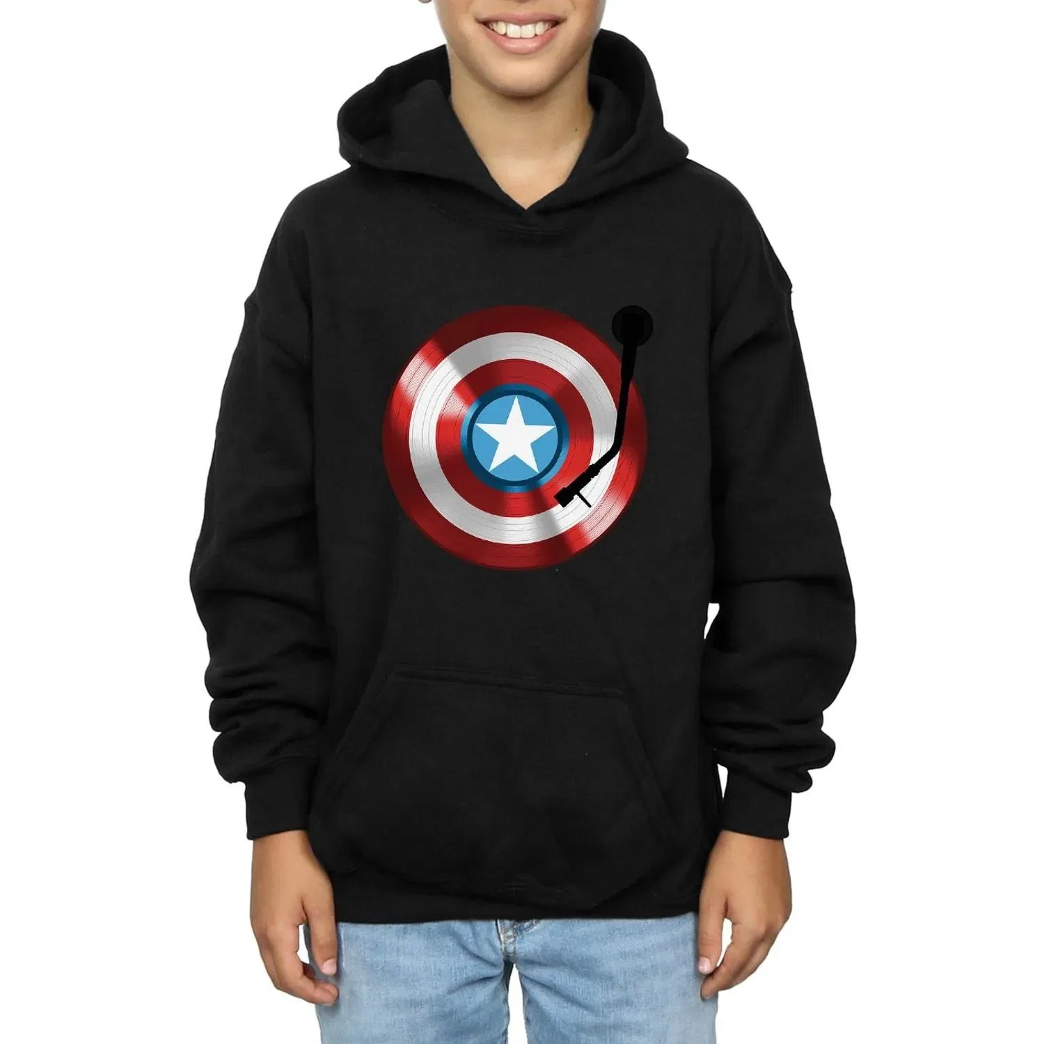 Худи Marvel Captain America с принтом, черный — фото 3