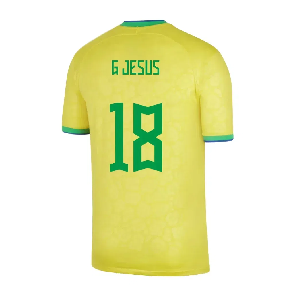 Детская футболка Brazil Home 2022-2023 G Jesus 18, желтый — фото 2