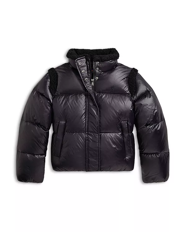 

Детская куртка свободного кроя из плюшевого флиса с отделкой "под плюшевого мишку" - для девочек постарше. Ralph Lauren, черный