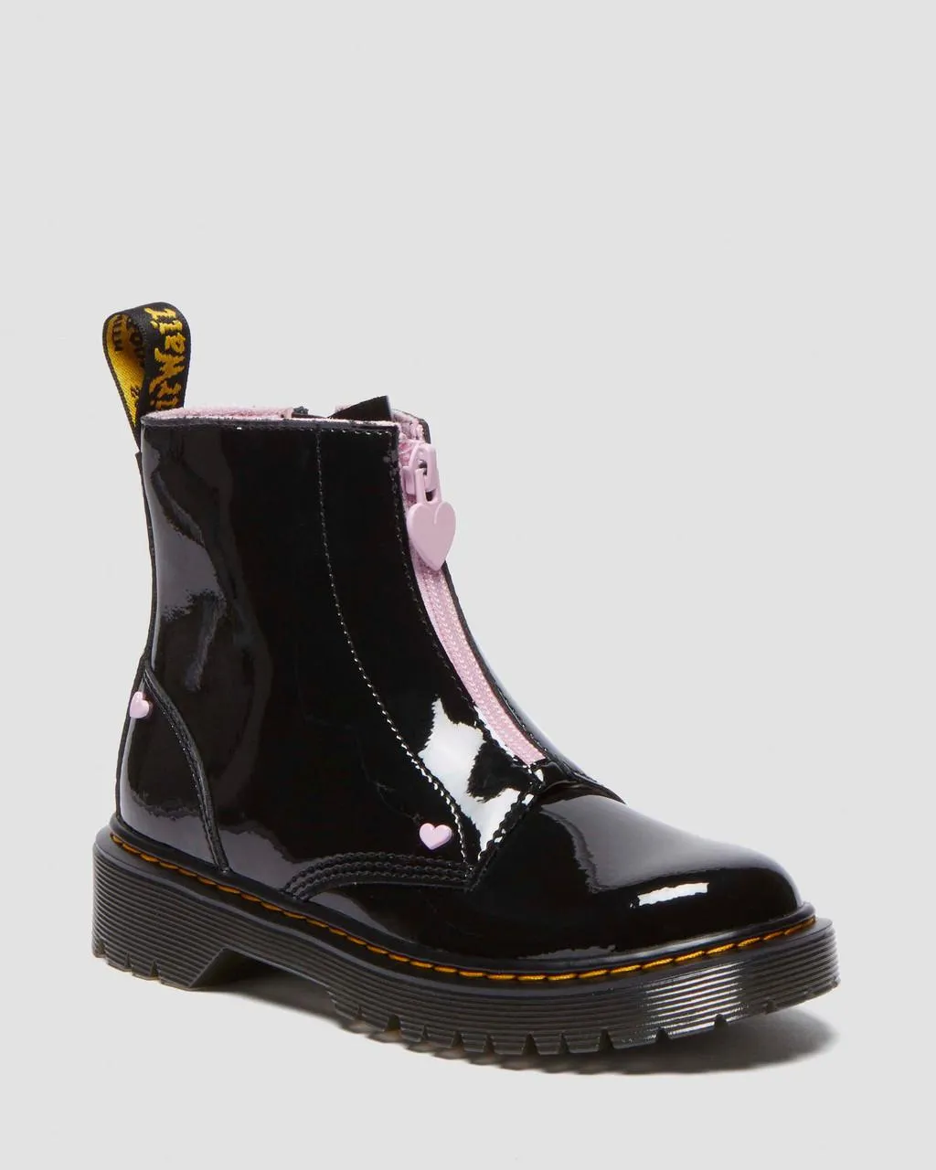 

Ботинки без шнуровки Dr. Martens Junior Heart из лакированной кожи наппа, цвет Black+Pink — Patent Leather