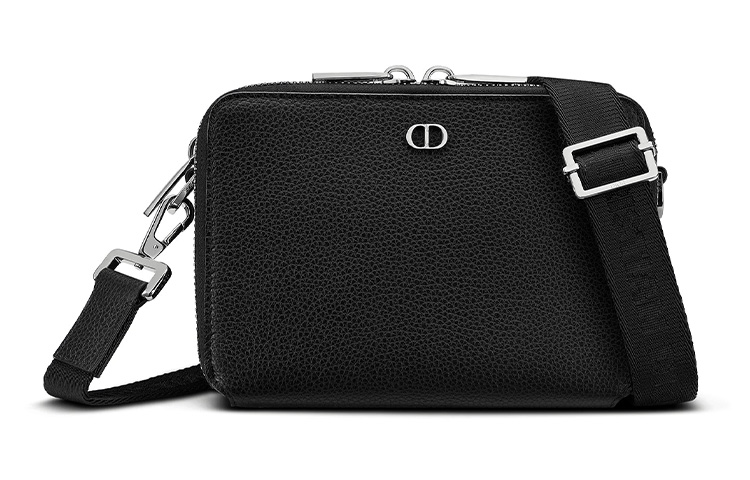 

DIOR Черная мужская сумка через плечо из зерненой телячьей кожи, кроссбоди или клатч Regular