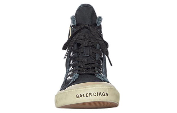 Кроссовки paris high top sneakers 'black destroyed cotton and white rubber' Balenciaga, синий — фото 3