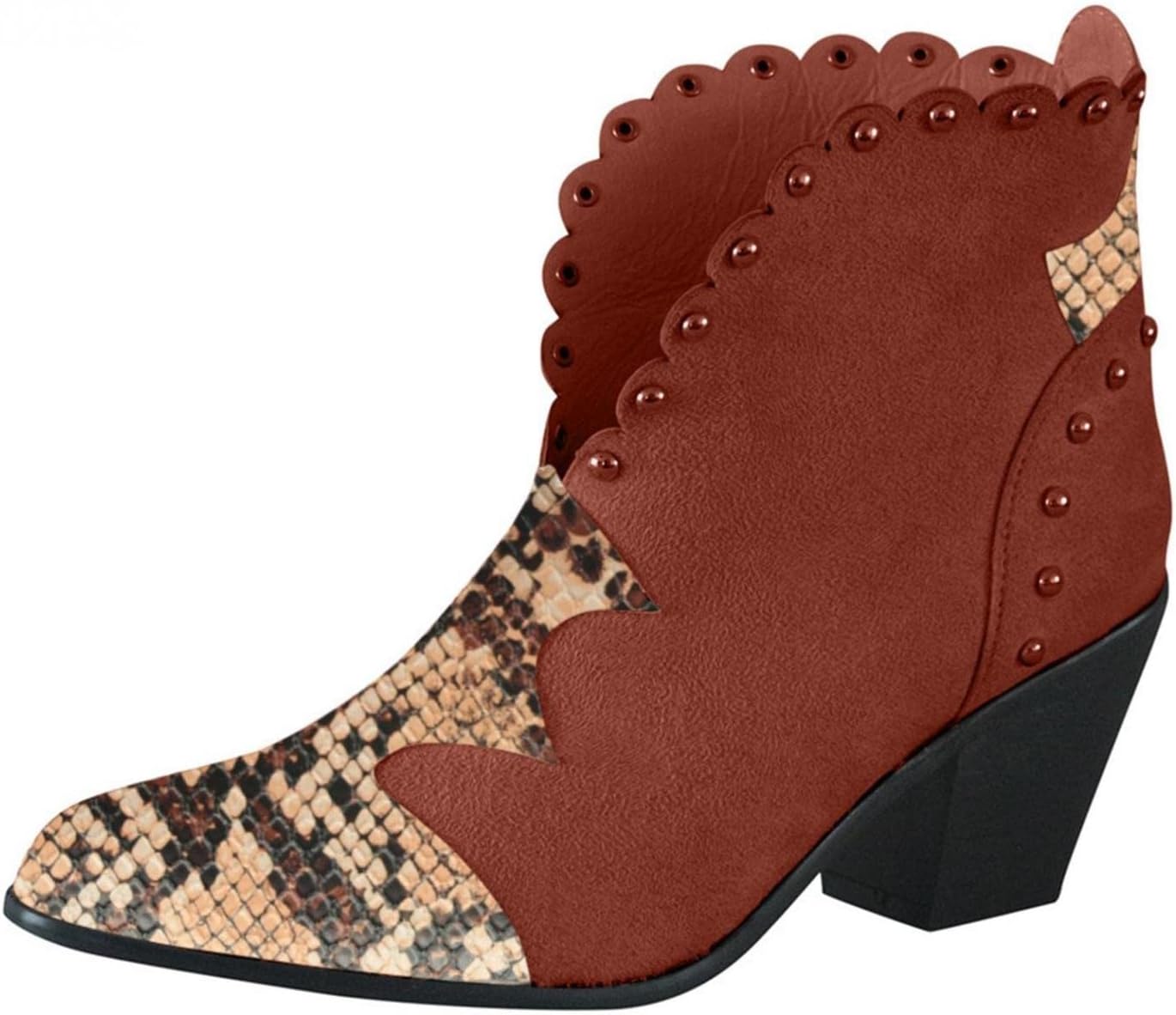Ботинки Hbeylia Dress Boots для женщин, модные, из мягкой искусственной змеиной кожи, с лоскутным дизайном, коричневый — фото 4