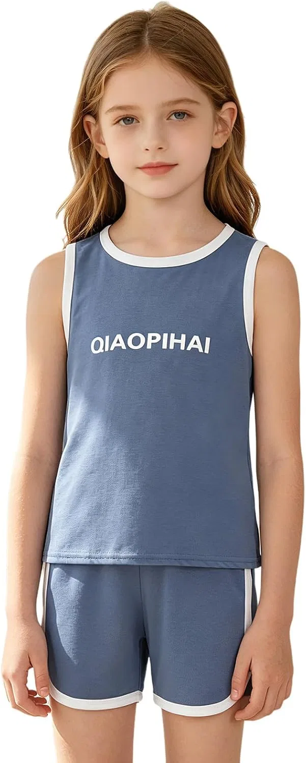 Детский спортивный костюм баскетбольный Moily, топ на бретелях и шорты, Blue