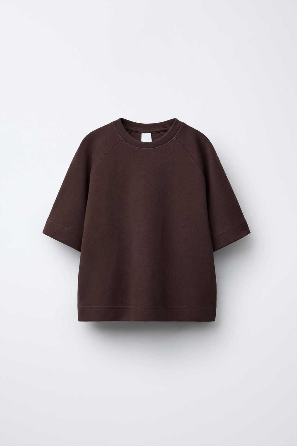 

Однотонная футболка с замком ZARA, коричневый