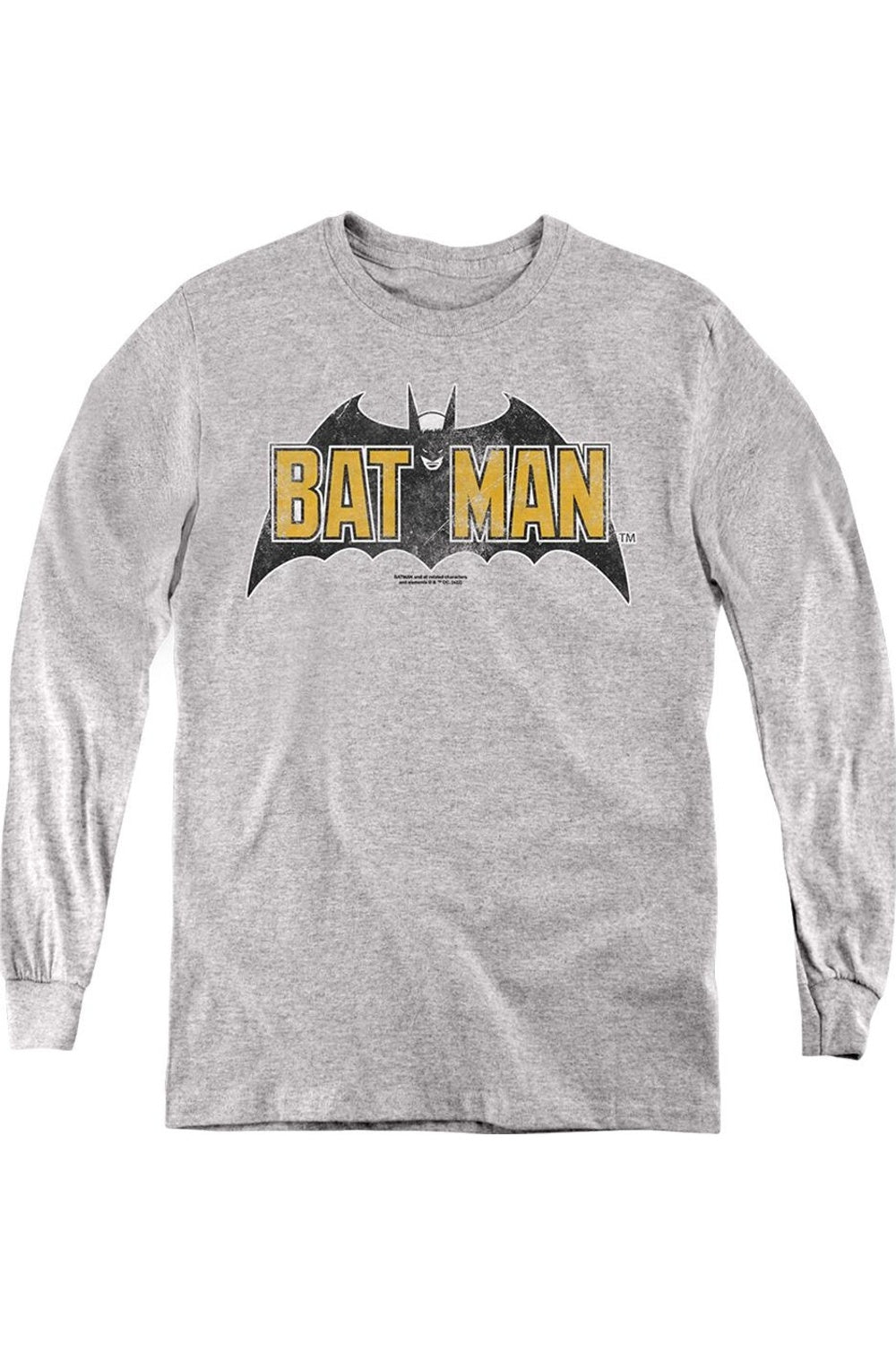 

Батмен винтажный логотип с летучей мышью на сером детском худи с длинным рукавом Gildan, Athletic Heather