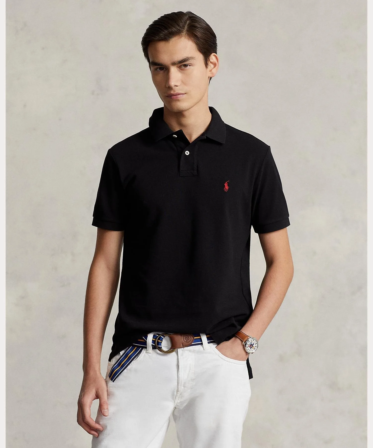 Поло-рубашка из сетчатой ткани приталенного кроя, сшитая. Polo Ralph Lauren, 001 Black