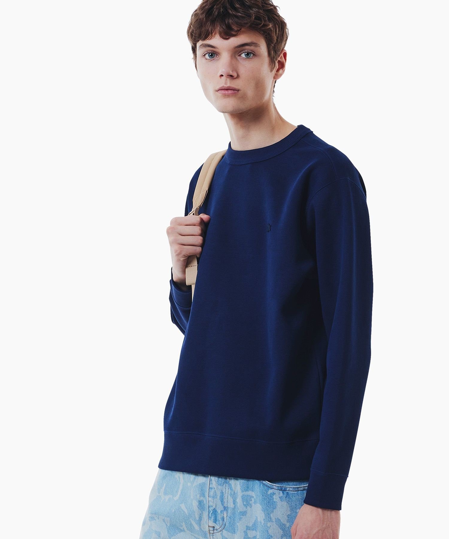 Однотонная толстовка из пике с круглым вырезом LACOSTE, Dark Navy