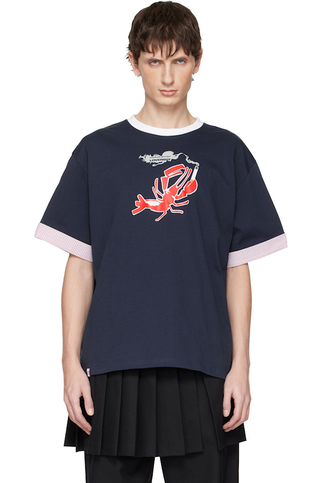 

Футболка с отворотом в военно-морском стиле Charles Jeffrey Loverboy, Blue/Red Lobster