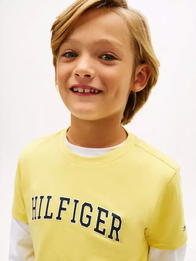 Детская футболка с коротким рукавом в стиле университетской формы Tommy Hilfiger, Yellow — фото 4