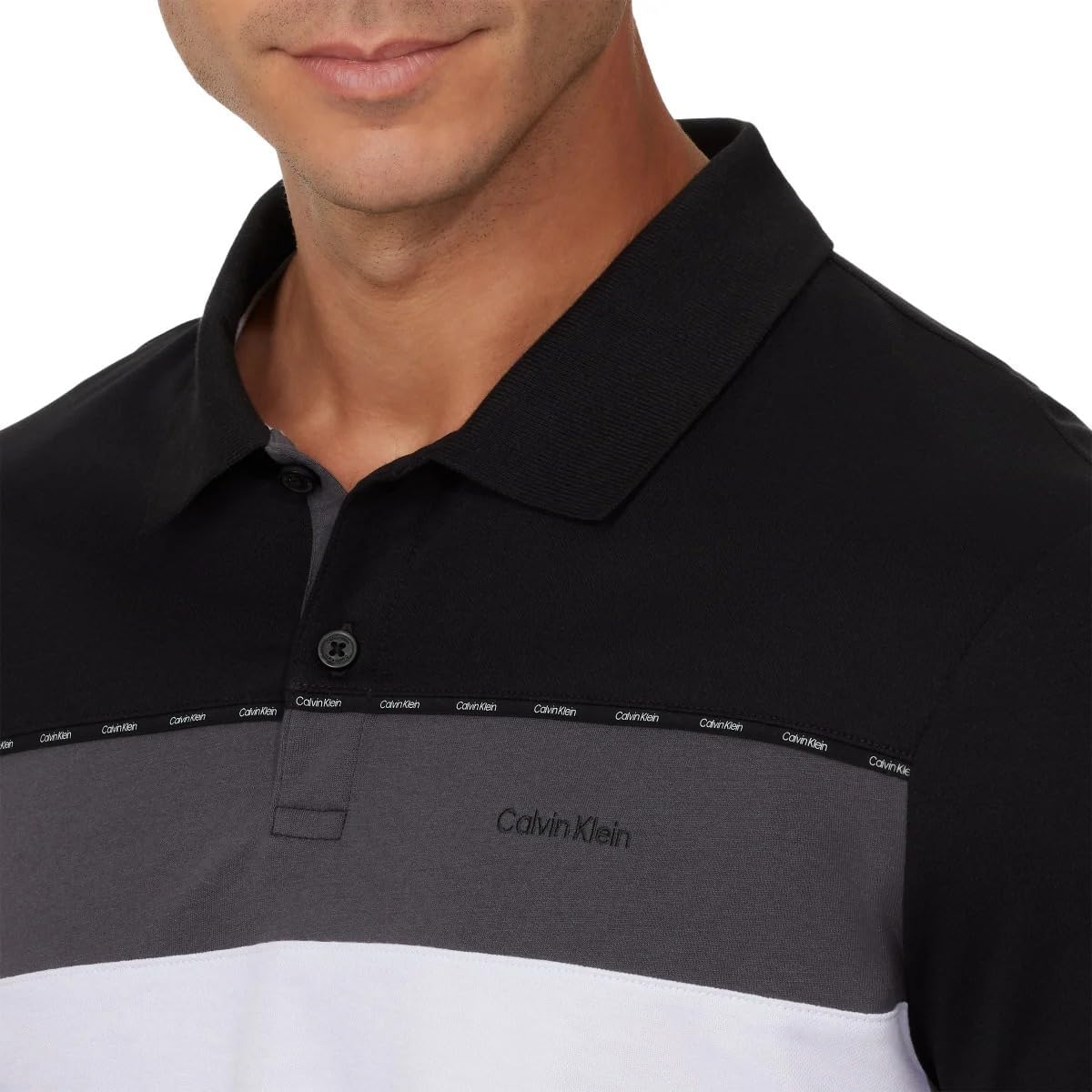 Мужская рубашка-поло Calvin Klein Classic Fit с планкой на 2 пуговицы, White — фото 3