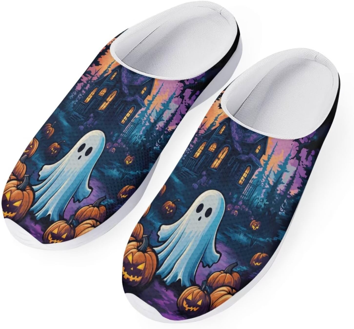 

Женские мюли Forchrinse South Indian Aztec с полоской, тапочки на плоской подошве с поддержкой свода стопы, для ходьбы, садовые сабо, легкие, Halloween Ghost