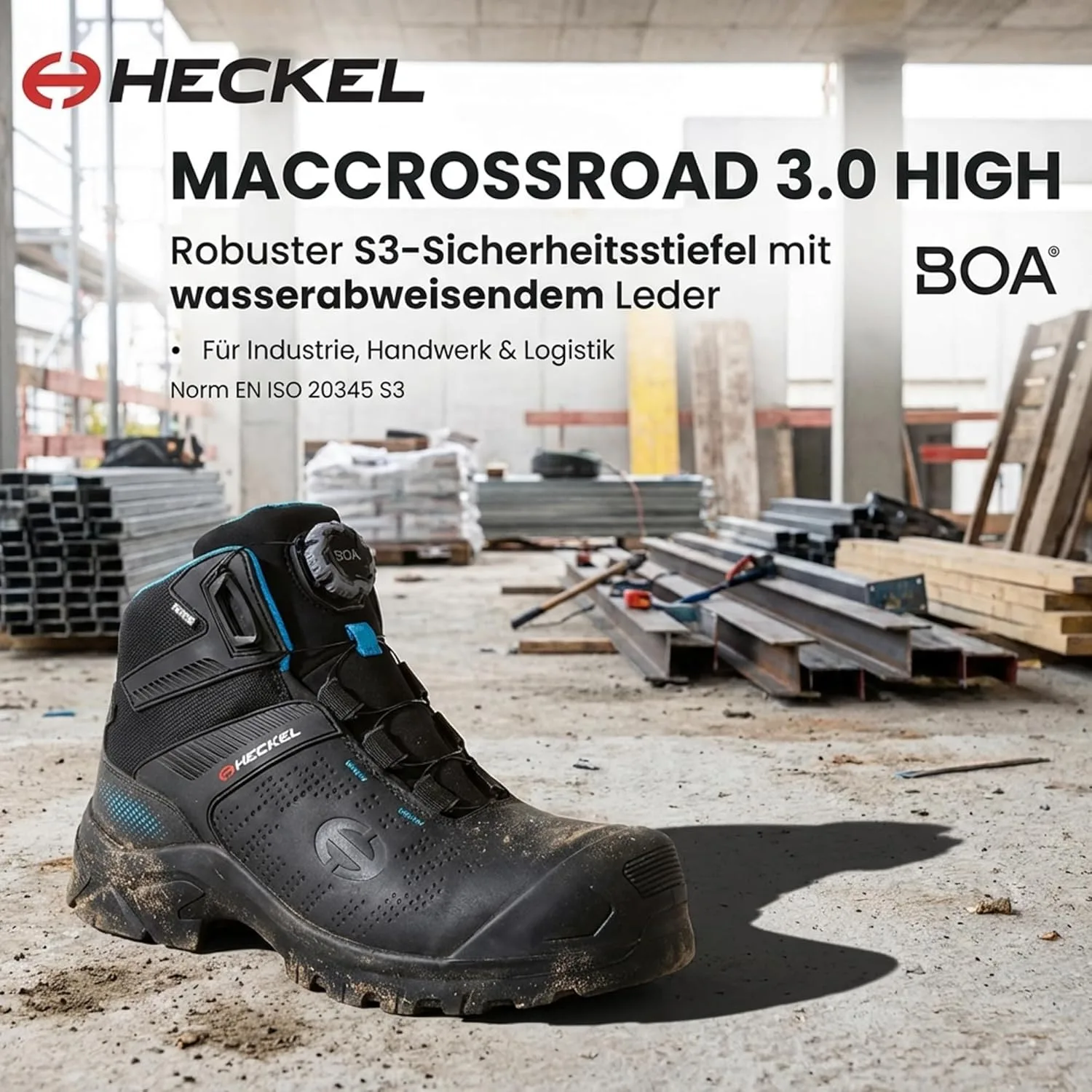 Защитные ботинки Heckel Maccross Road 3.0 S3 - защитные ботинки с системой BOA - водонепроницаемые, черный/синий — фото 3