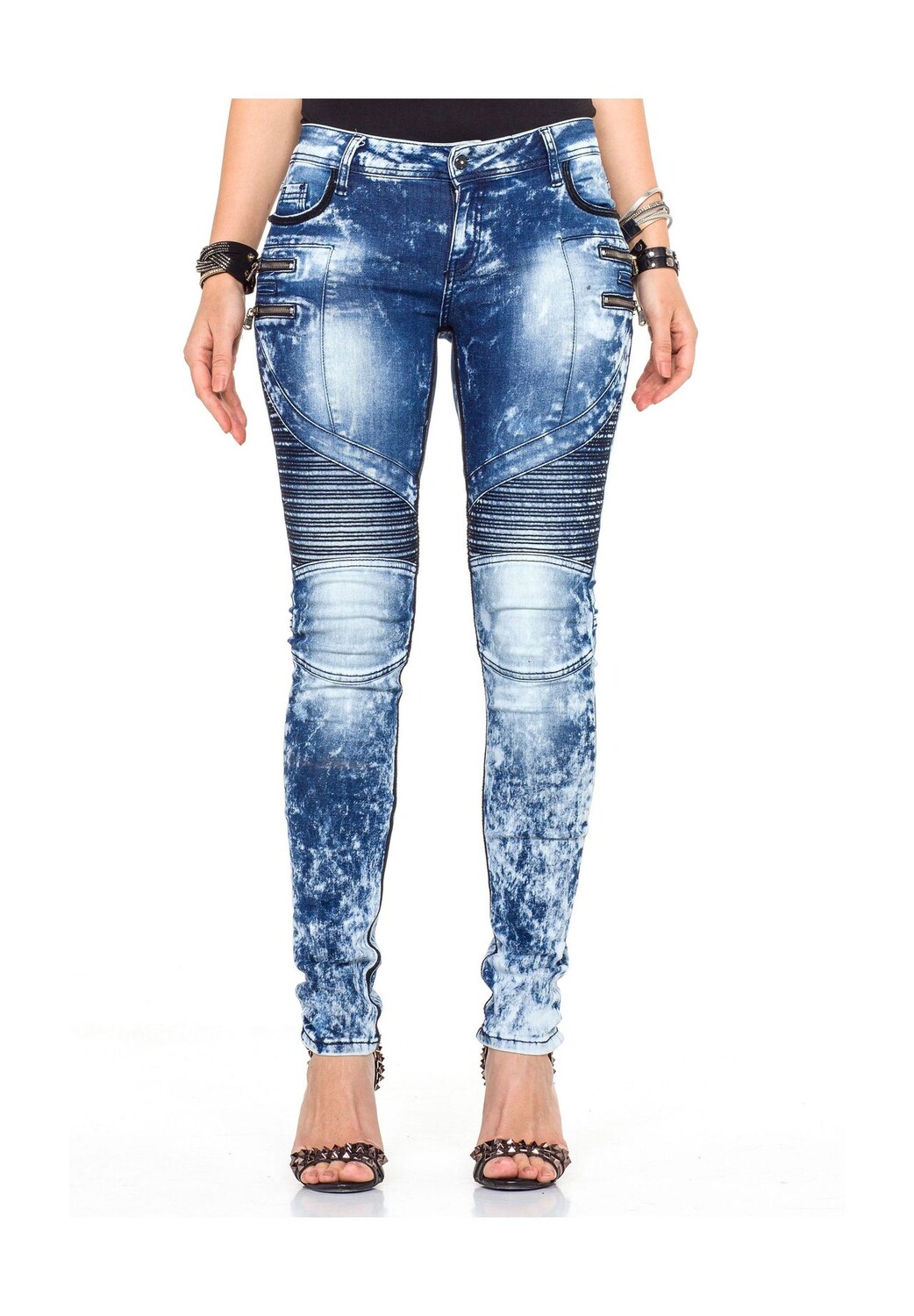 

Джинсы скинни с модными деталями кислотной стирки CIPO & BAXX, синий