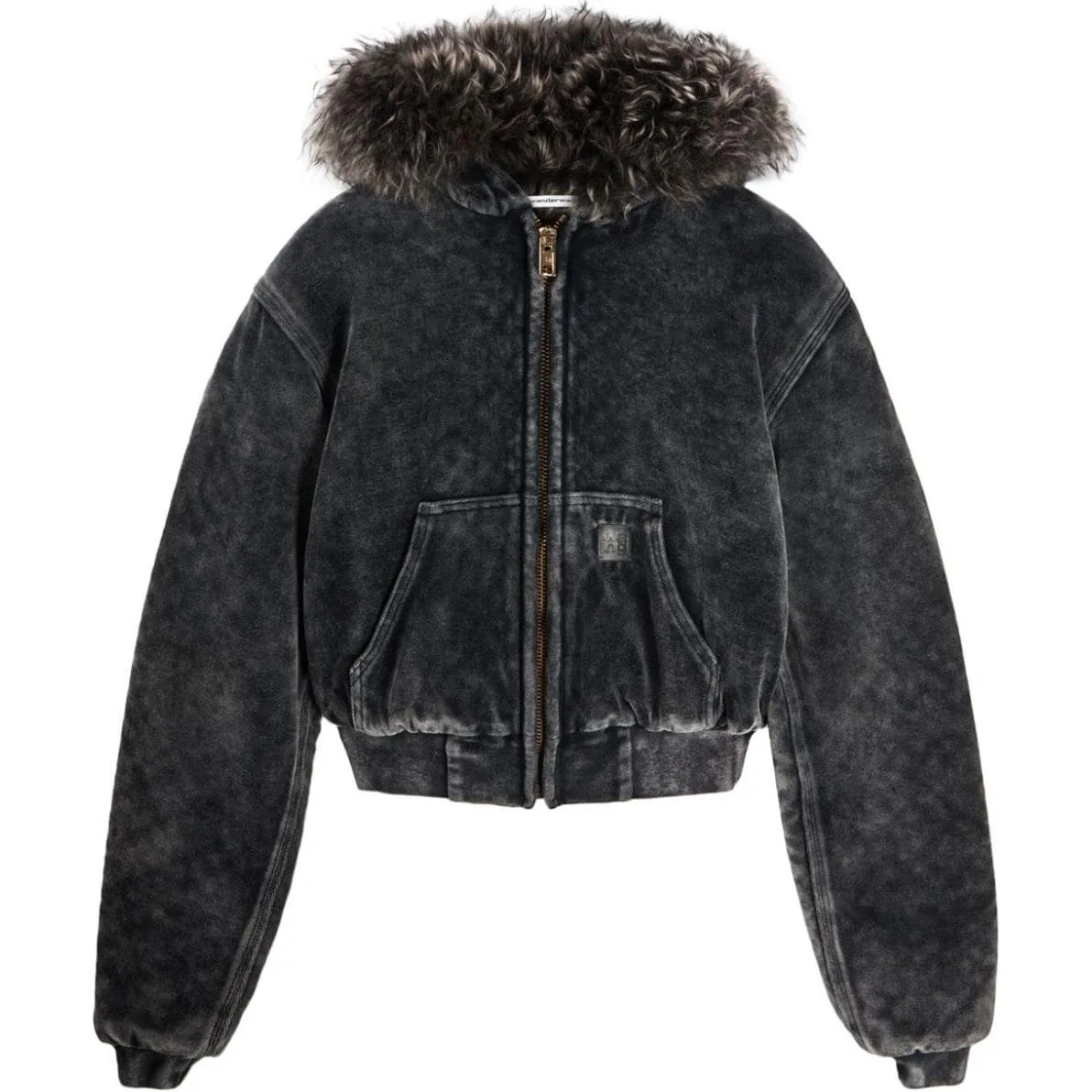 Alexander Wang Куртка с капюшоном и меховой отделкой T By Velour Workwear, цвет washed slate