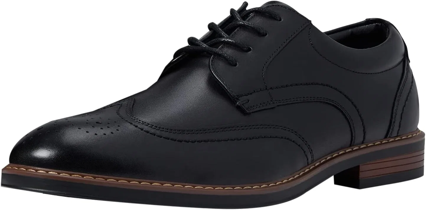 Мужские кожаные удобные оксфорды Nunn Bush Centro Flex Wingtip с перфорацией и декоративными элементами в стиле броги, на шнуровке, Black