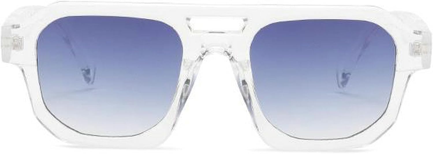 

Ретро солнцезащитные очки с двойной перемычкой для женщин, многоугольные, квадратные, модные, сине-фиолетовые, мужские солнцезащитные очки с защитой от УФ-излучения UV400 mincl, Clear Gray